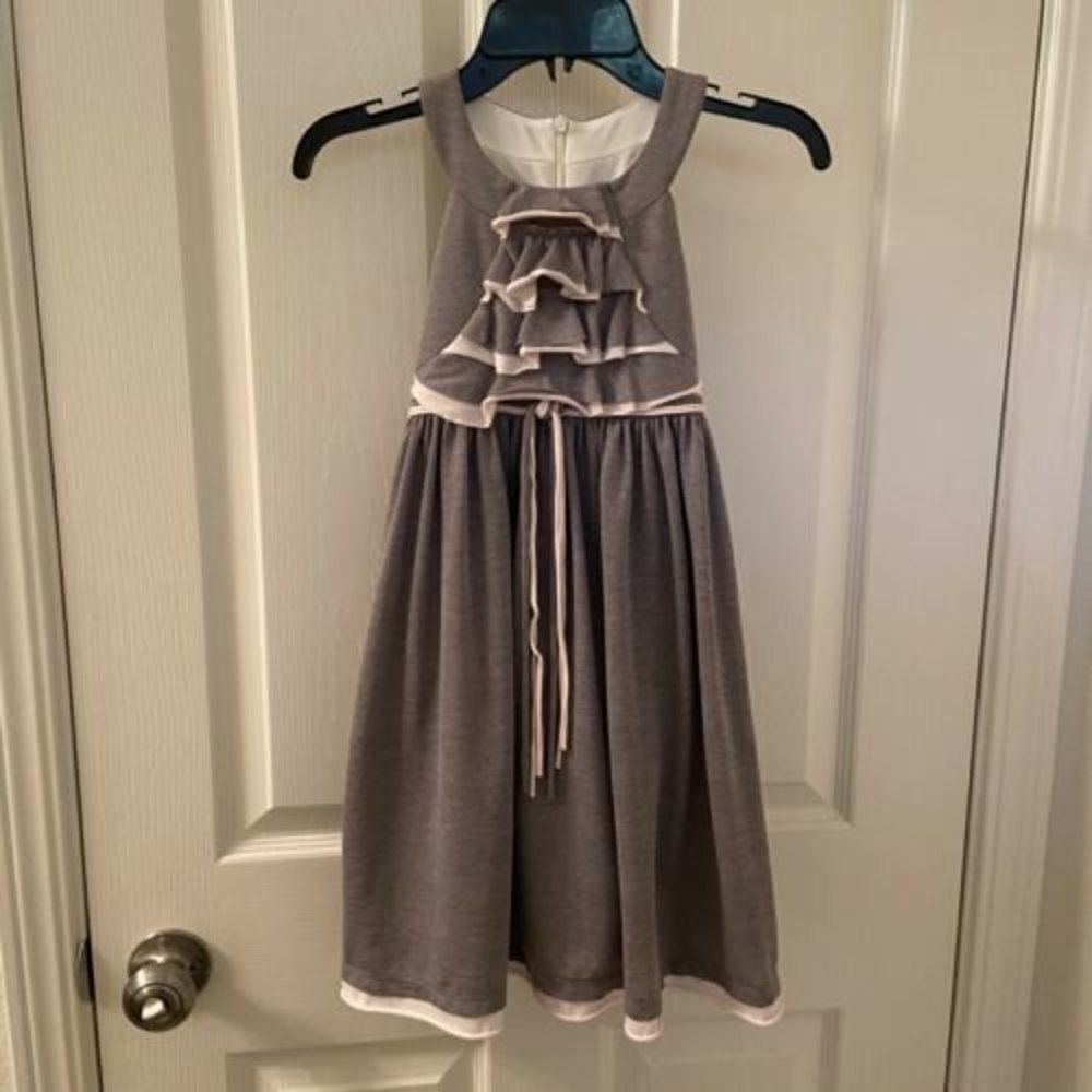 Isobella & Chloe Pink Gray Ruffle Top Front Dress Girls Size 6X